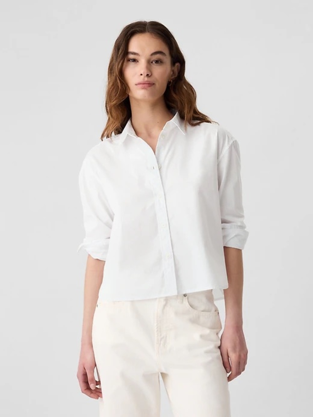 Gap Organic Cotton Cropped Boxy Button Down Shirt White XS